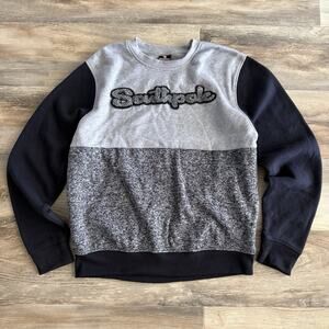 Southpole Men’s Gray Black Colorblock Crewneck Sweatshirt Medium Fuzzy Logo